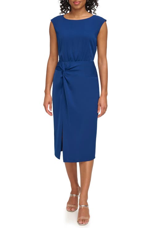 Twist Front Midi Sheath Dress