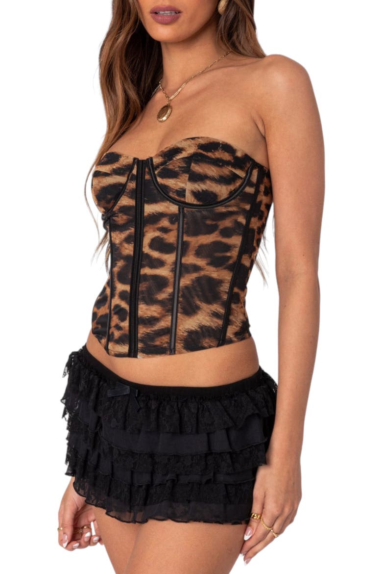 Lenox Leopard Print Mesh Corset Top, Alternate, color, LEOPARD