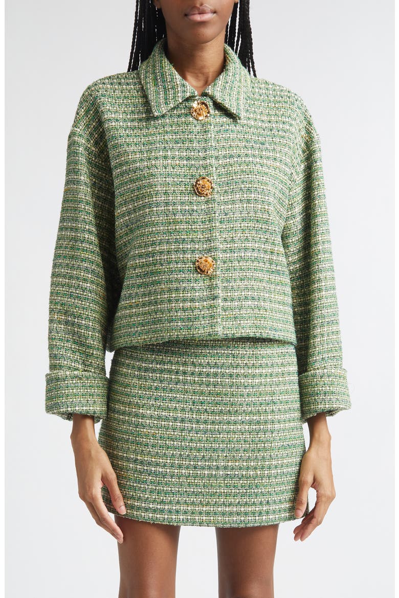 Metallic Tweed Crop Jacket, Main, color, GREEN MULTI