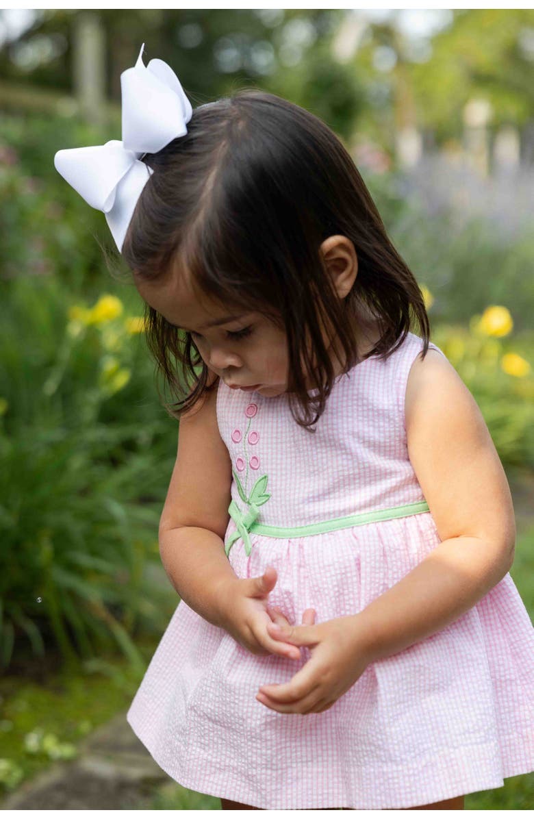 Florence Eiseman Check Seersucker Skirted Romper with Flowers, Alternate, color, Pink / White