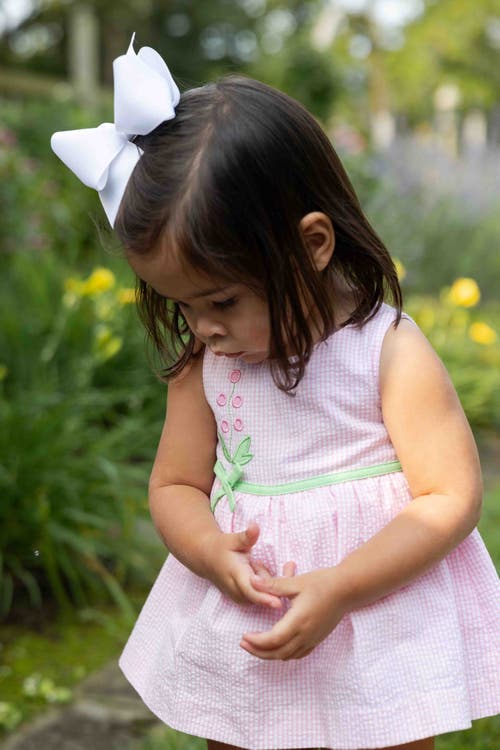 Florence Eiseman Check Seersucker Skirted Romper With Flowers In Pink