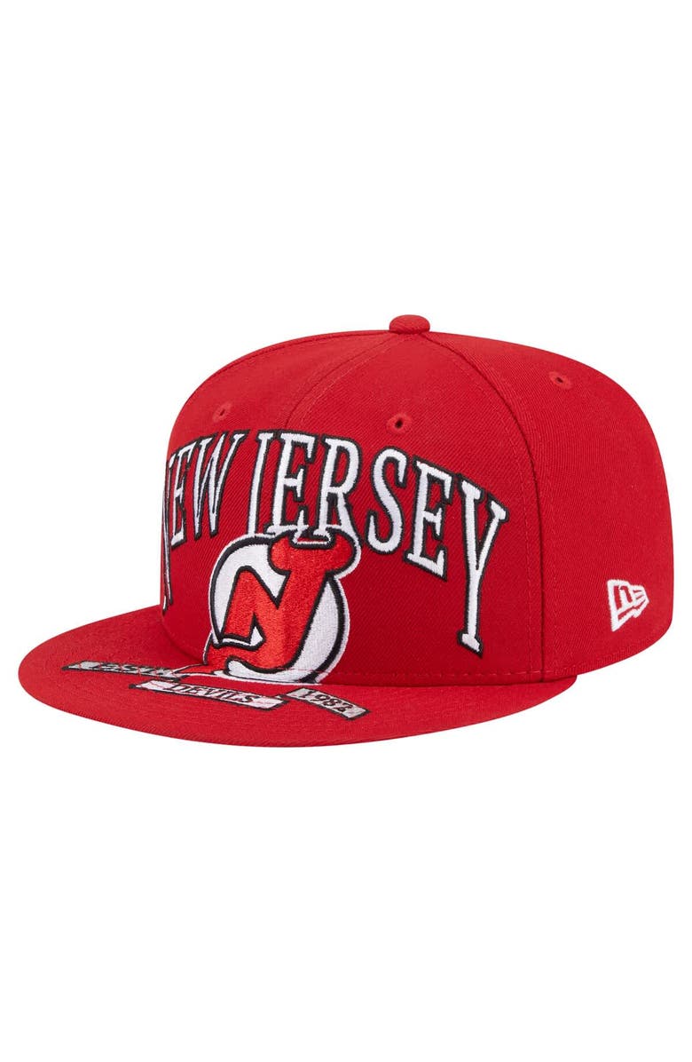 New Era Men
s New Era Red New Jersey Devils Oversized Vintage Arch 59Fifty Fitted Hat, Main, color, Red