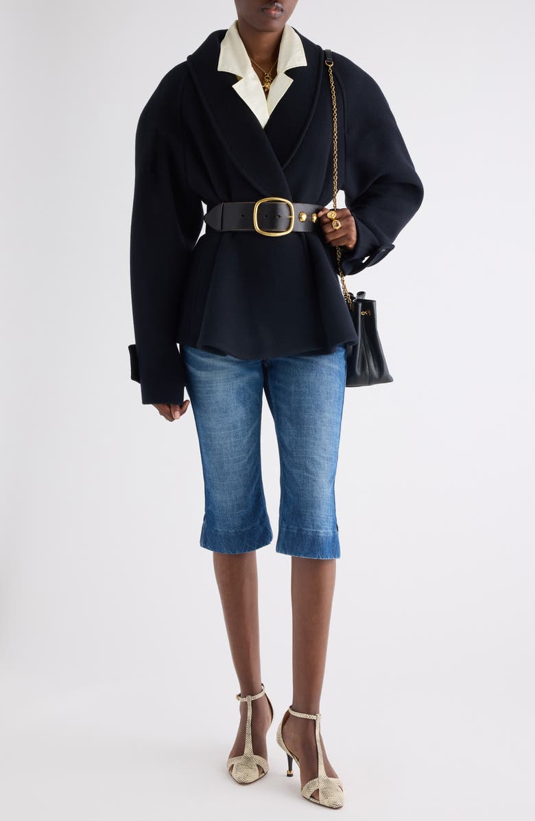 Chloé Double Breasted Wool Blend Peplum Jacket, Alternate, color, Iconic Navy