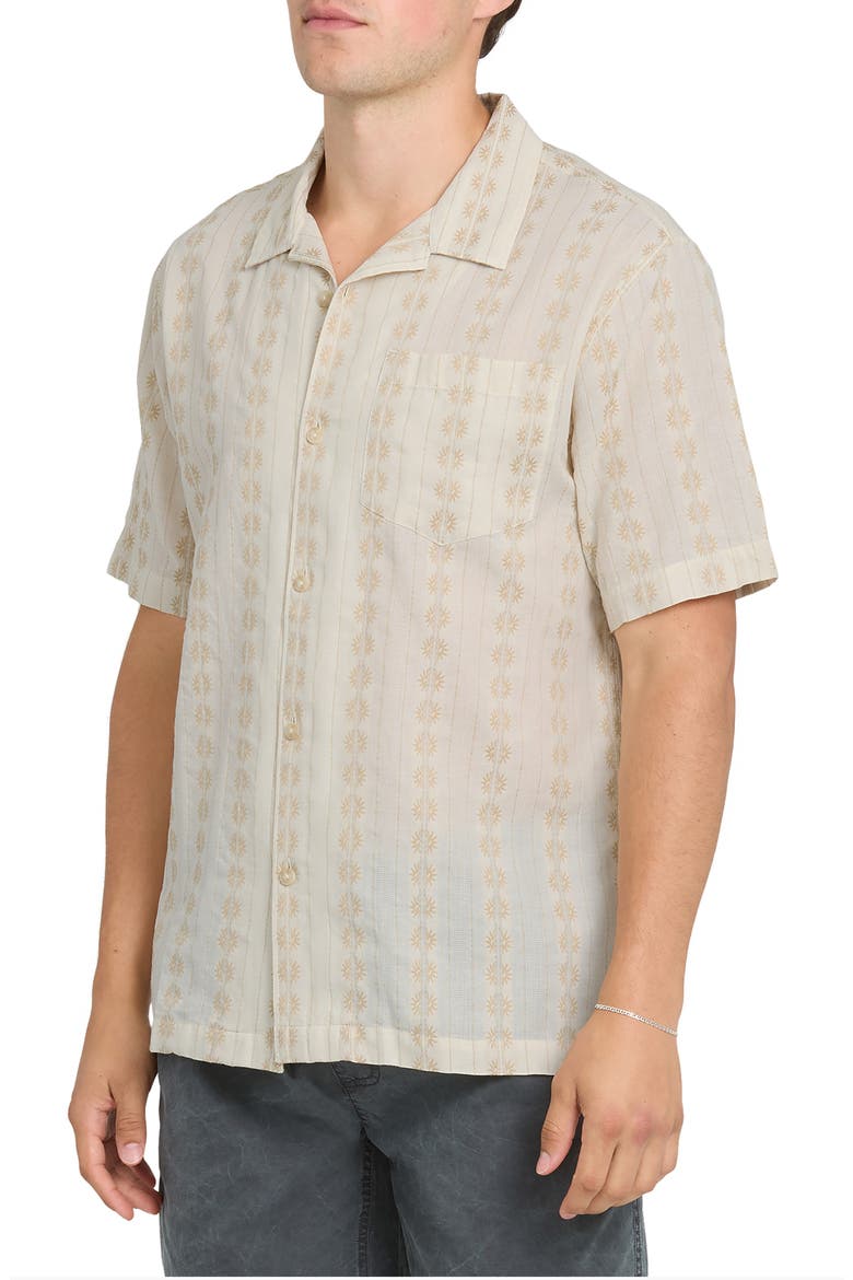 Bishop Jacquard Short Sleeve Cotton Button-Up Camp Shirt, Alternate, color, TWILL