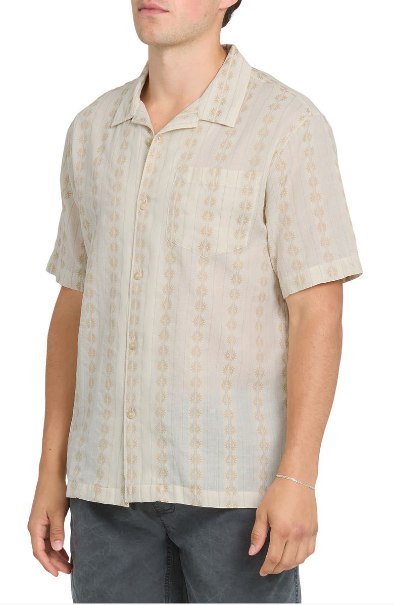 Quiksilver Bishop Jacquard Short Sleeve Cotton Button-Up Camp Shirt, Alternate, color, Twill