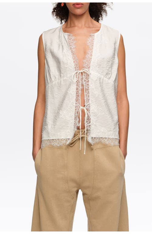 BIMBA Y LOLA Short-Sleeve Shirt With Lace And Ties in White at Nordstrom, Size Medium