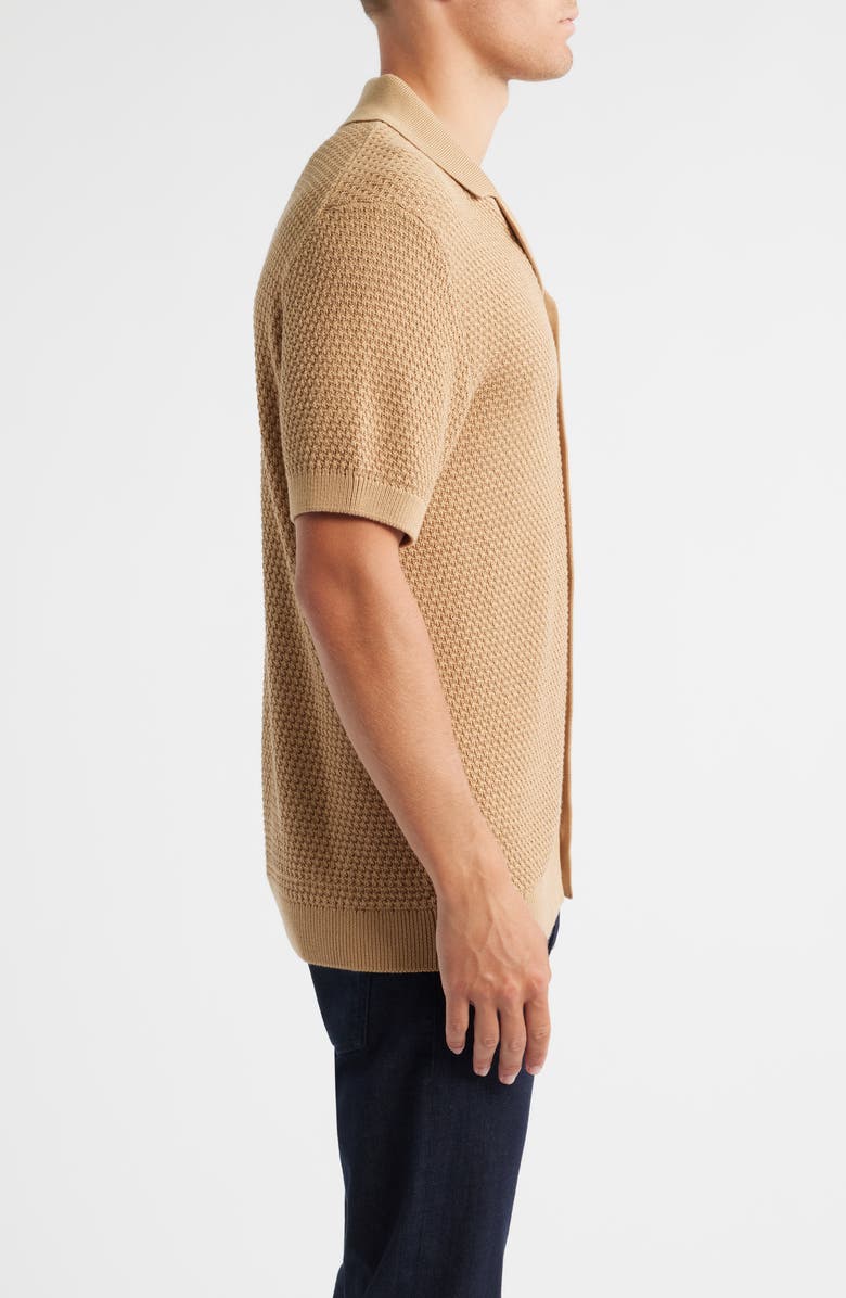 BOSS Iconico Texture Knit Camp Shirt, Alternate, color, Medium Beige