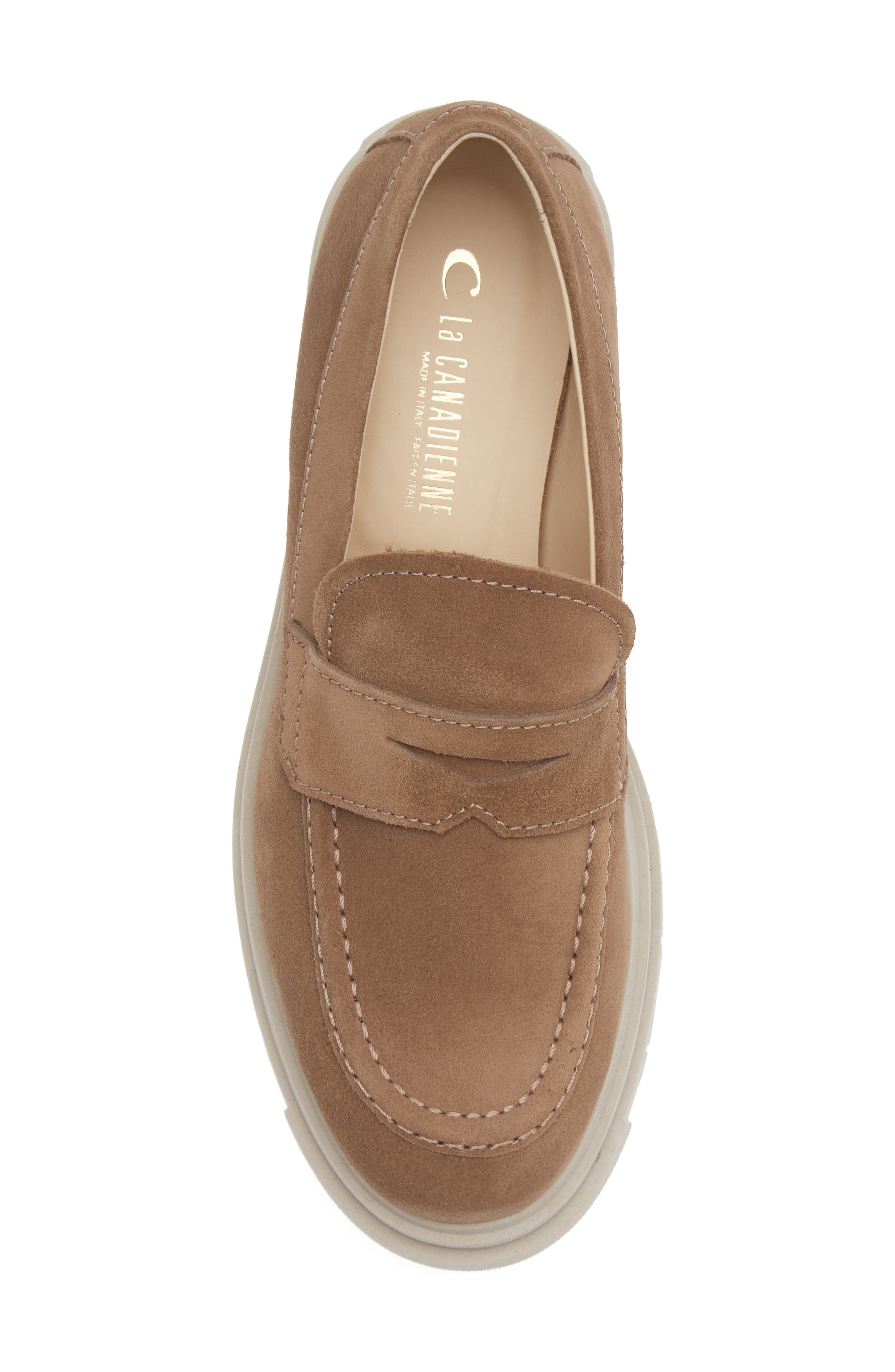 Domino Waterproof Penny Loafer, Alternate, color, TOAST SUEDE