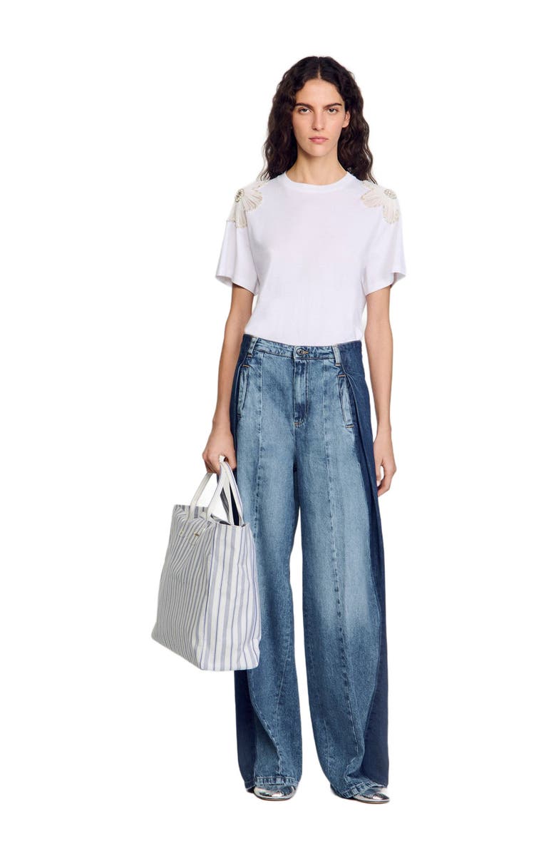 SANDRO T-shirt with embroidered flowers, Alternate, color, 