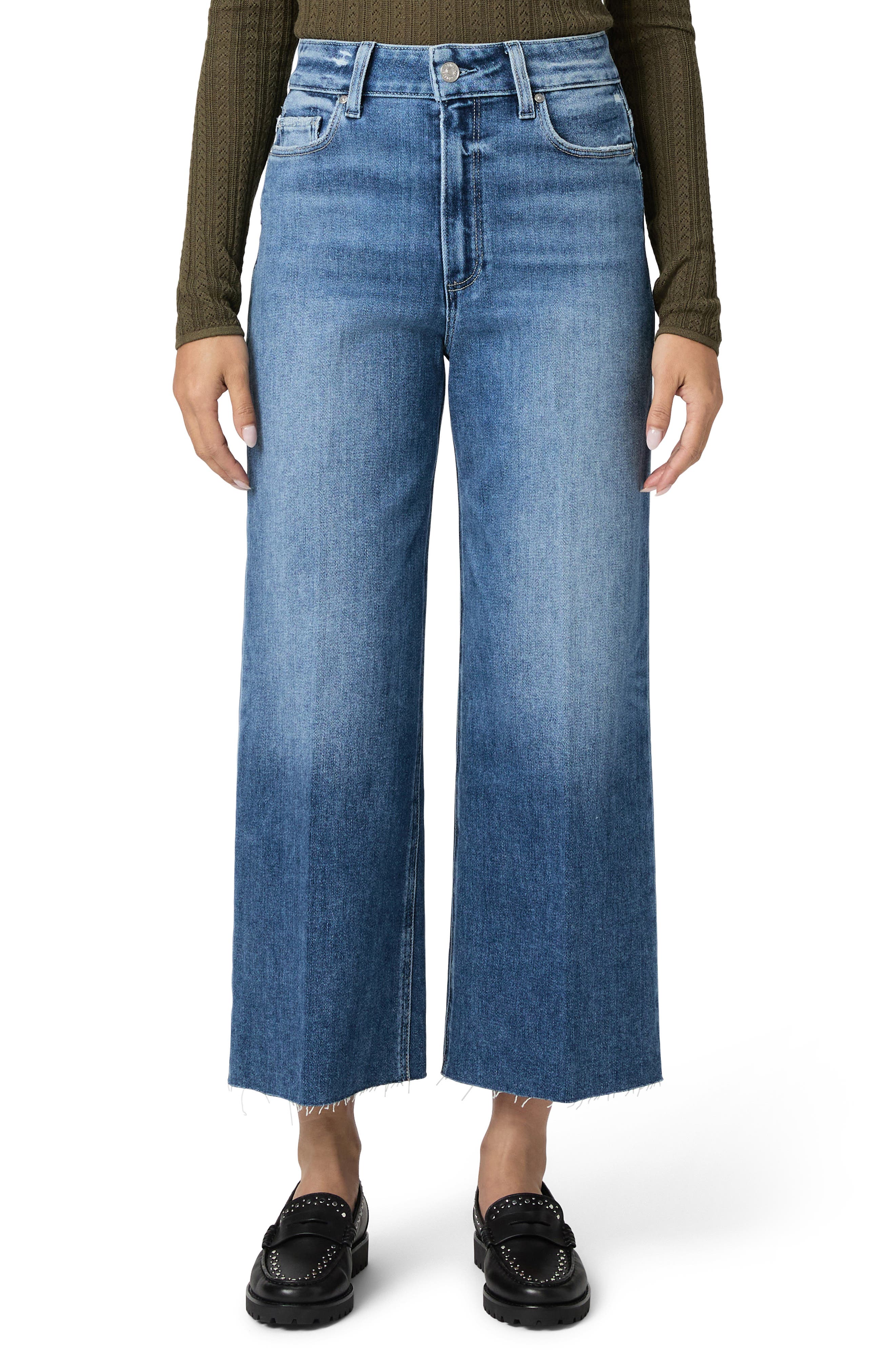 PAIGE Anessa Raw Hem High Waist Wide Leg Jeans