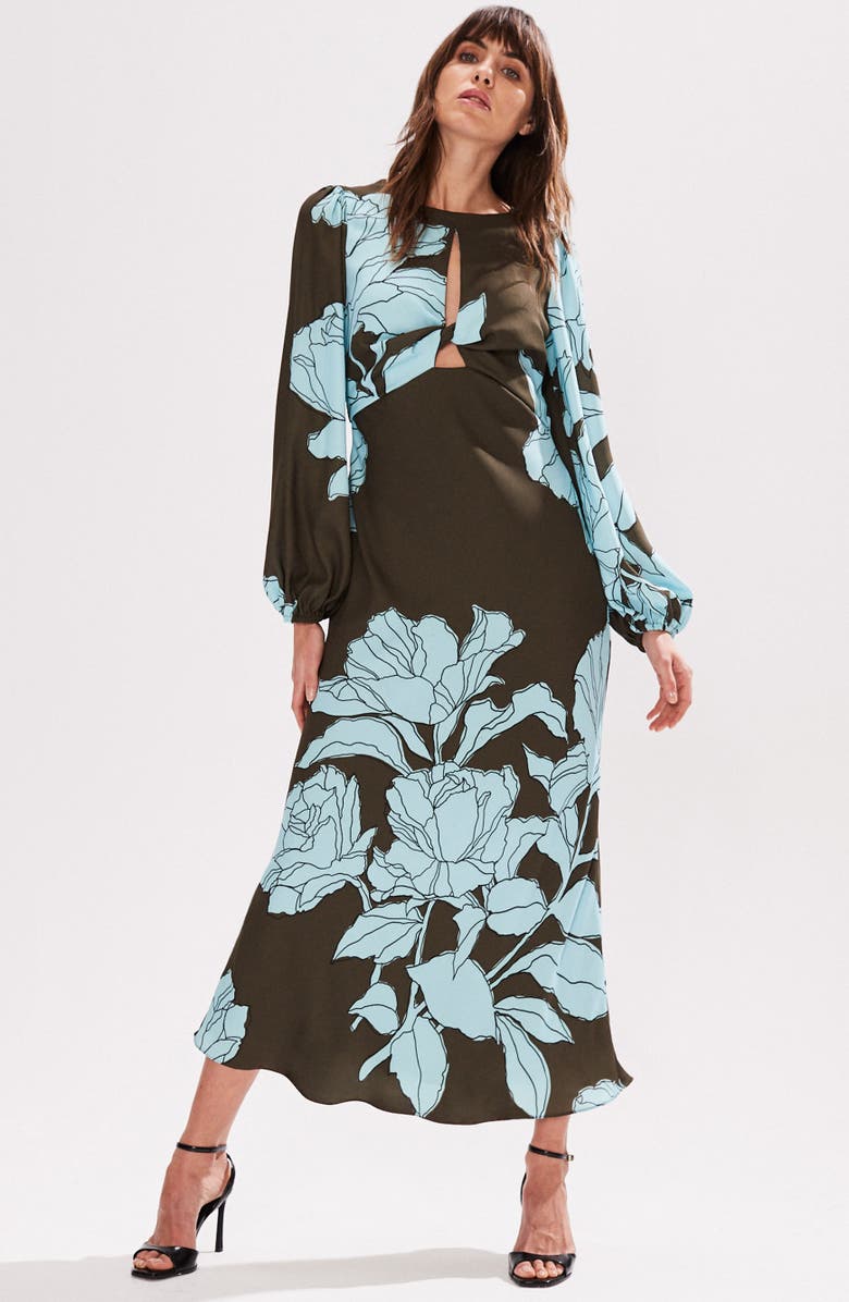 Ro&Zo Mae Floral Twist Front Midi Dress, Main, color, 