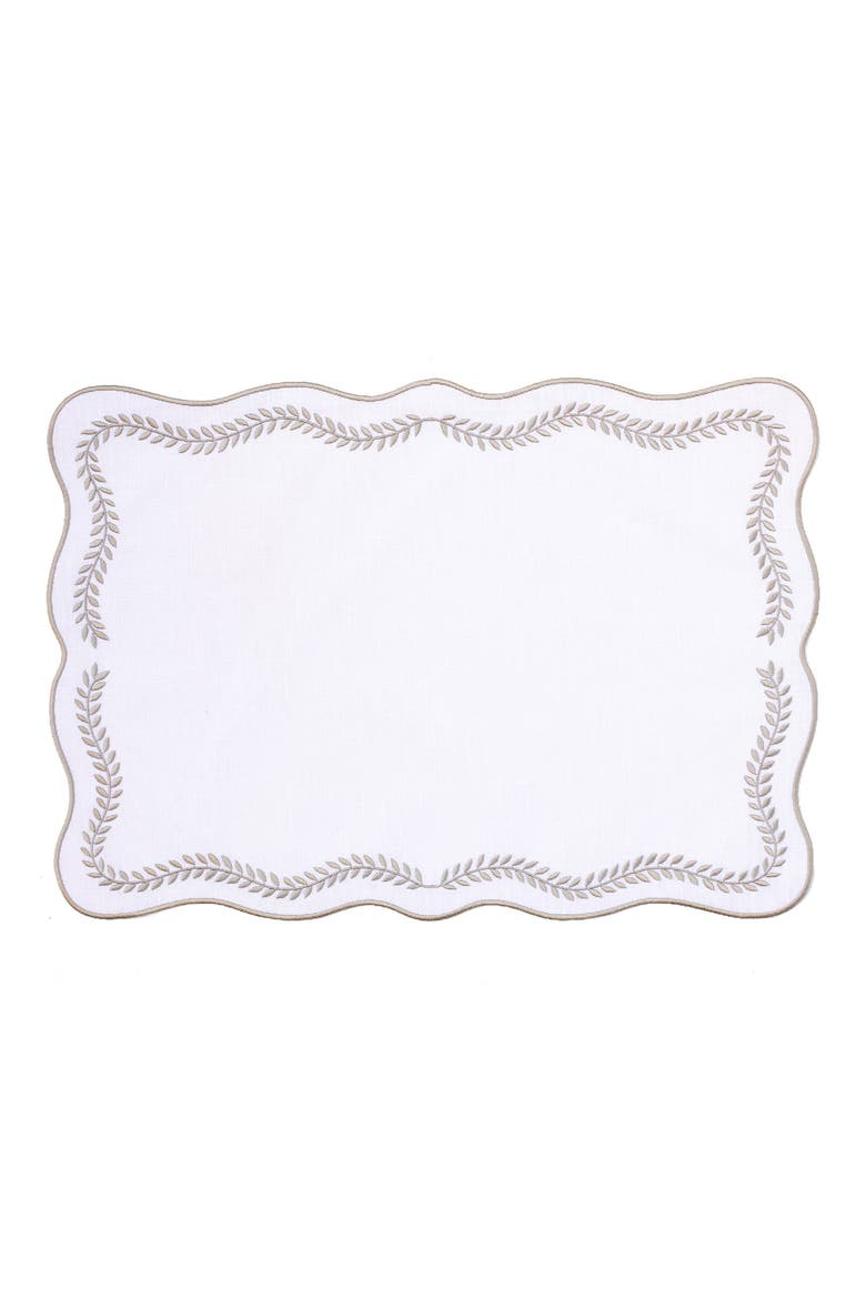 Tessuti Set of 4 Rectangular White Linen Placemats with Grey Ivy Embroidery, Main, color, NATURAL