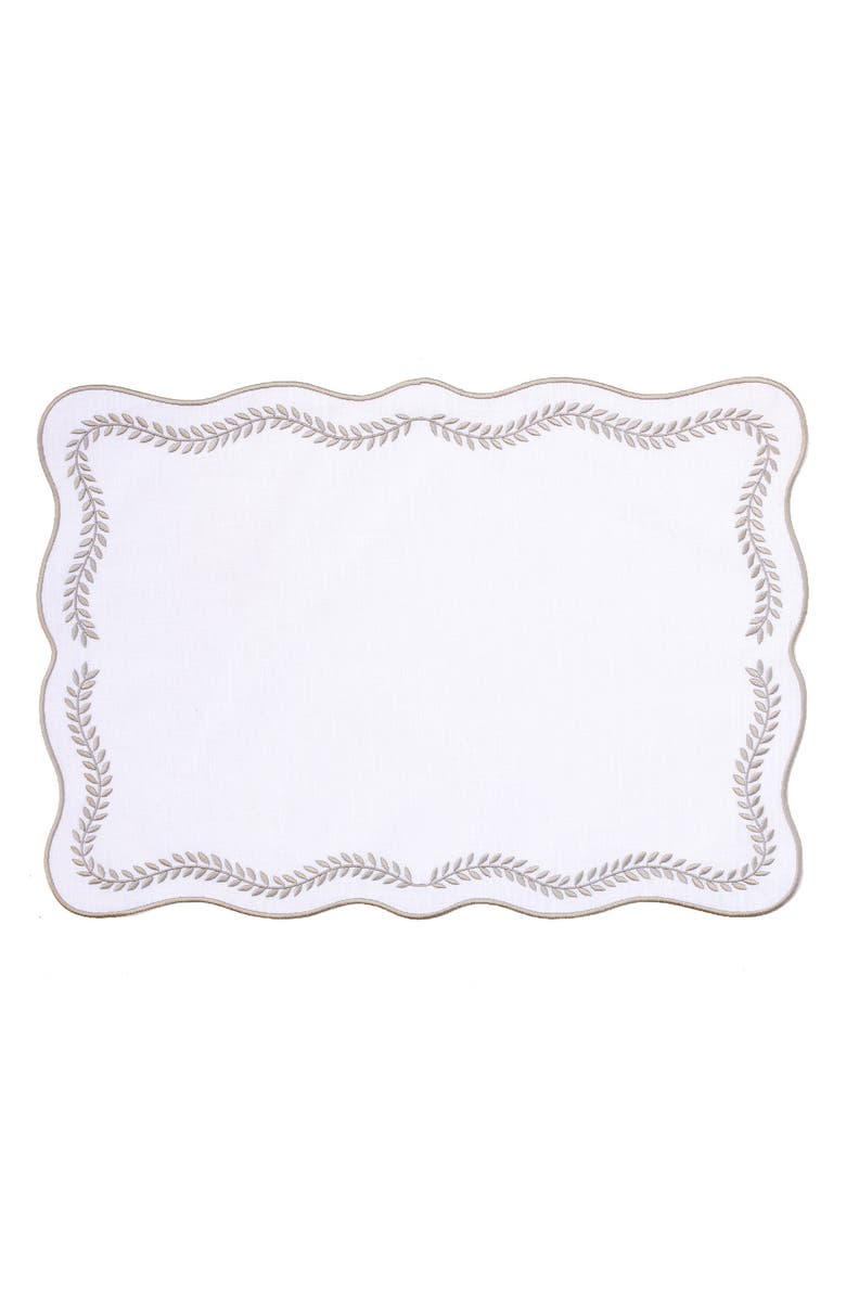 VIETRI Tessuti Set of 4 Rectangular White Linen Placemats with Grey Ivy Embroidery, Main, color, Natural
