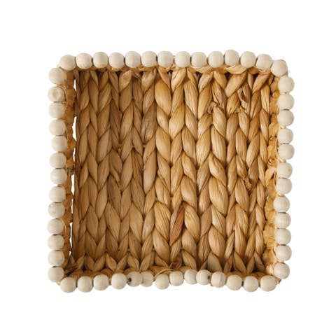 Woven Decorative Napkin Holder Tray, Water Hyacinth Square Basket