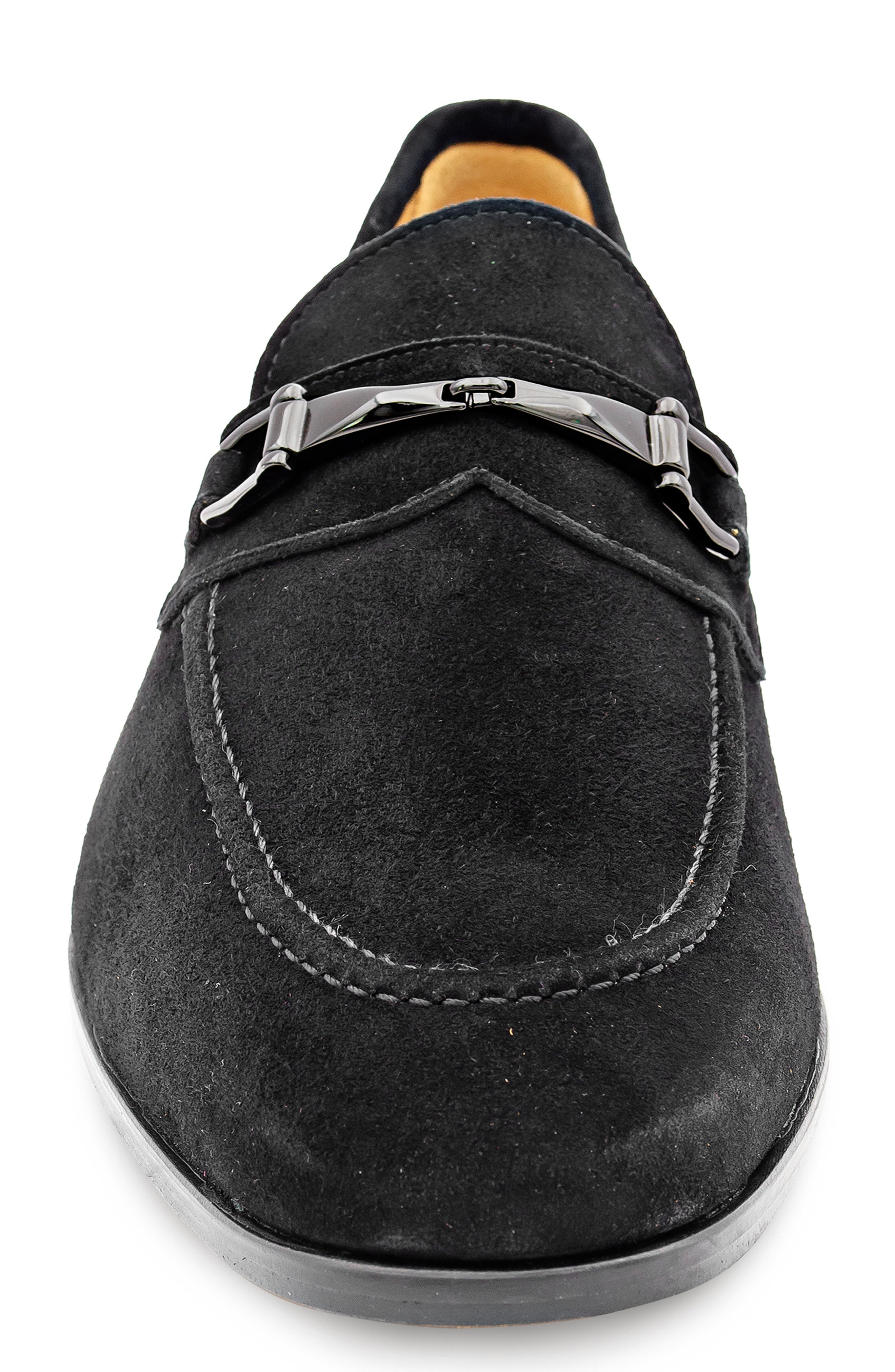 Mezlan Bracco Bit Ornament Suede Loafer, Alternate, color, Black