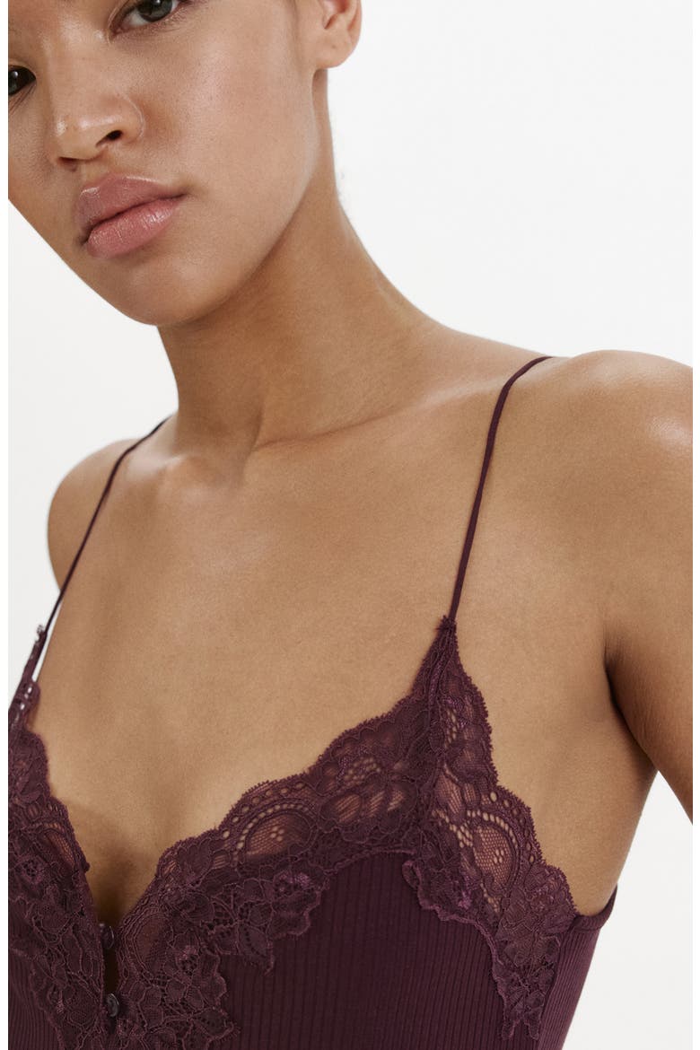Lace Rib Camisole Bodysuit, Alternate, color, PLUM