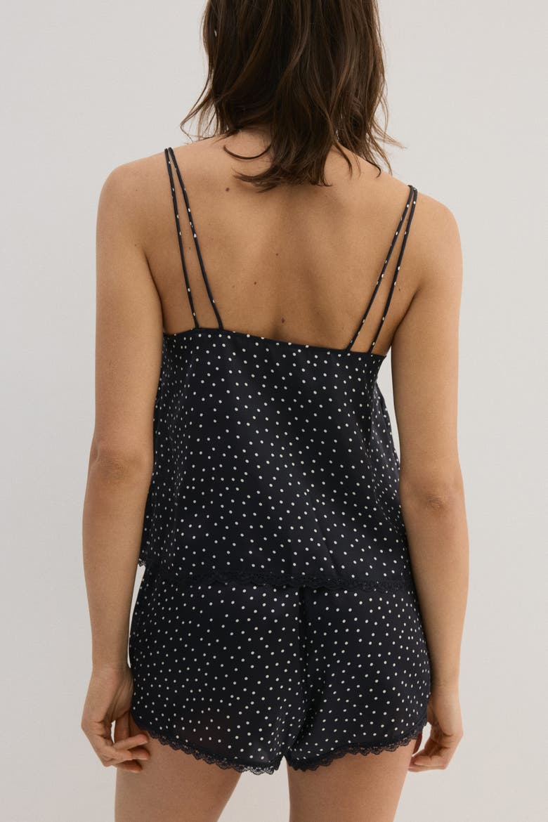 Lace-trimmed Satin Pyjamas, Alternate, color, Black/polka dot