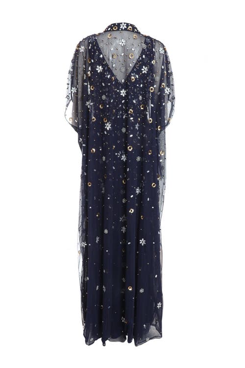 Quiz Beaded 2-in-1 Cape And Evening Dress In Navy