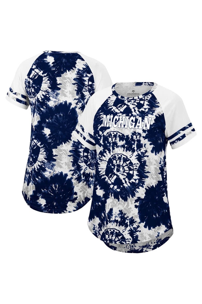 Women's Colosseum Navy/White Michigan Wolverines Annie Oversized Tie-Dye Raglan T-Shirt, Main, color, Navy