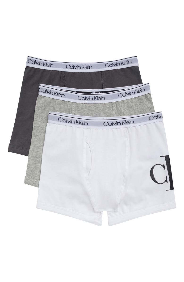 Calvin Klein Kids' NYC Collection 3-Pack Assorted Stretch Cotton Boxer Briefs, Main, color, White / Heather Gray / Magnet