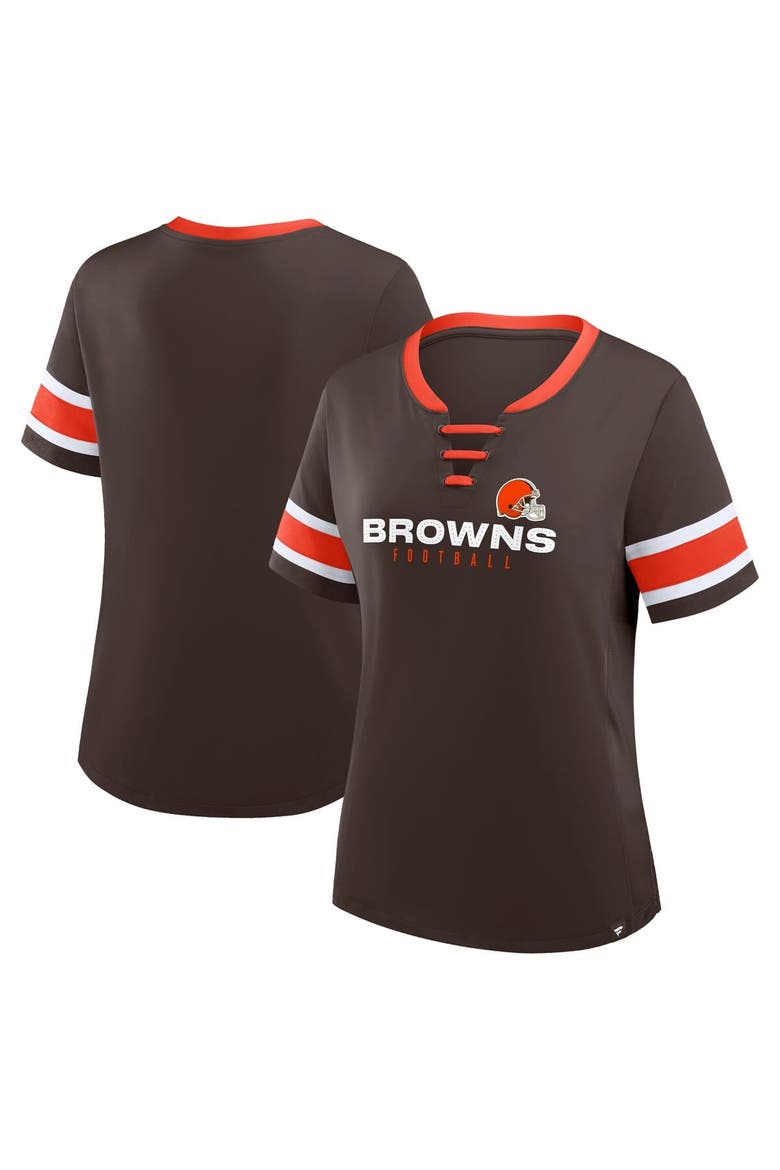 Women's Fanatics Brown Cleveland Browns Redzone Draw Play Athena Lace-Up T-Shirt, Main, color, Brown