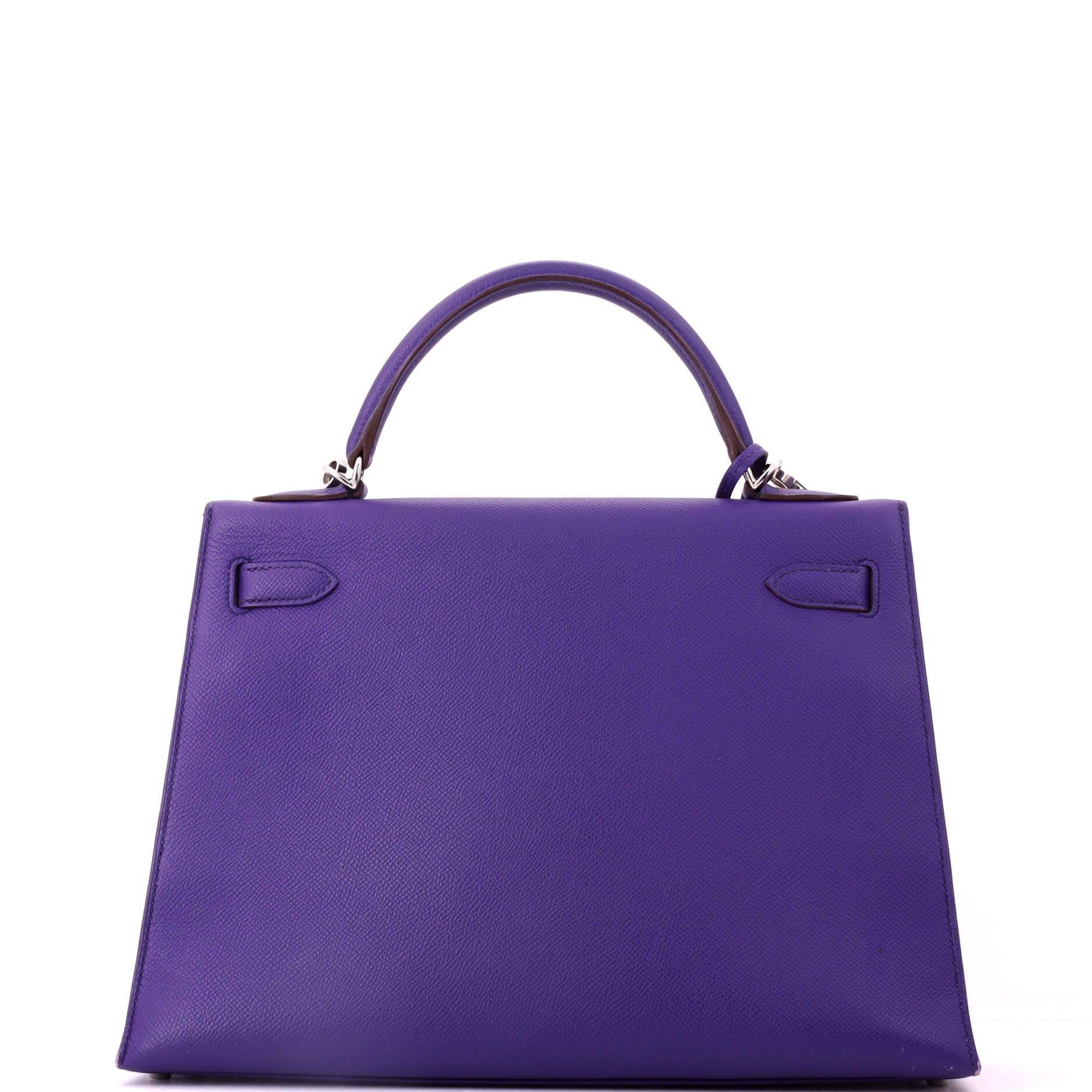 Pre-Owned Hermes Kelly Handbag Purple Epsom with Palladium Hardware 32, Alternate, color, Crocus