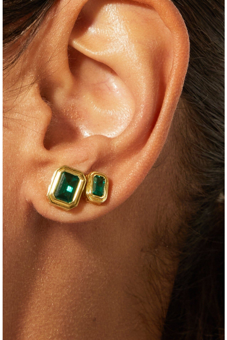 Lab Grown Emerald Heirloom Stud Earrings, Alternate, color, Yellow Gold Vermeil