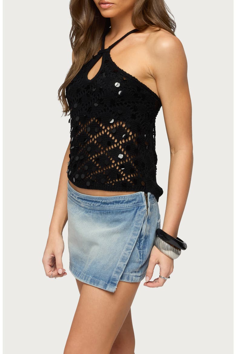 Mae Sequin Open Back Knit Top, Alternate, color, BLACK