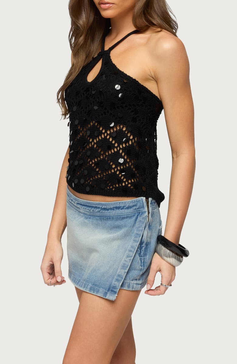 EDIKTED Mae Sequin Open Back Knit Top, Alternate, color,