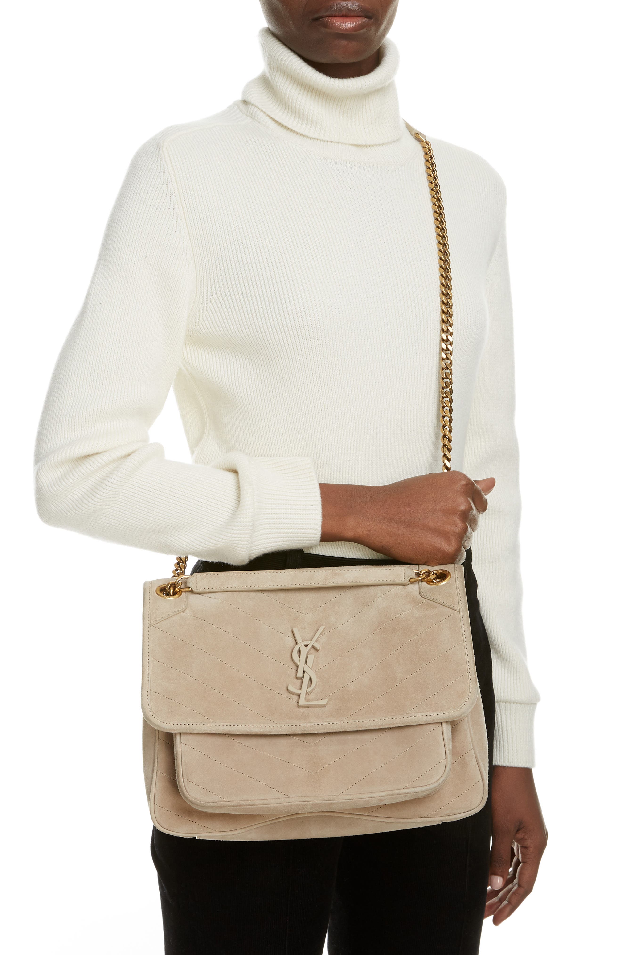 Saint Laurent Medium Niki Suede Shoulder Bag, Alternate, color, 