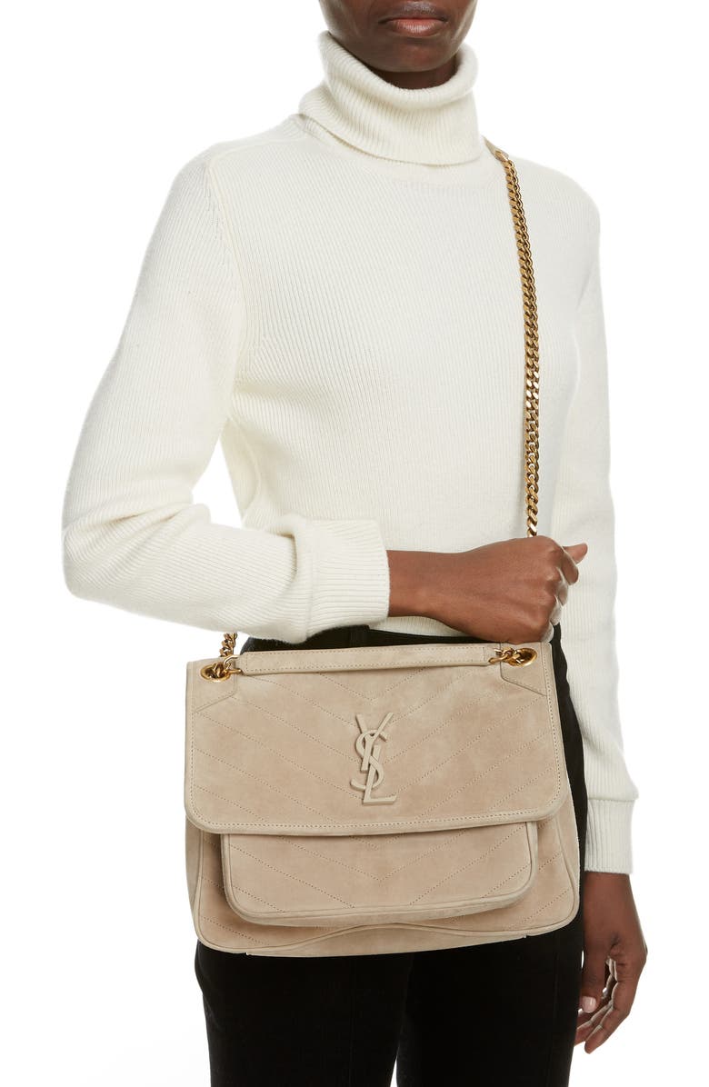 Saint Laurent Medium Niki Suede Shoulder Bag, Alternate, color,