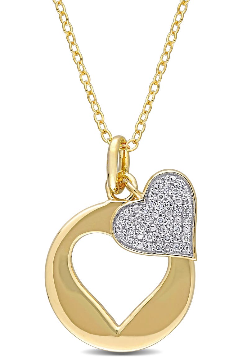 Double Heart Pavé Diamond Pendant Necklace - 0.10 ctw., Main, color, YELLOW