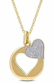 DELMAR Double Heart Pavé Diamond Pendant Necklace - 0.10 ctw.