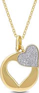 DELMAR Double Heart Pavé Diamond Pendant Necklace - 0.10 ctw.