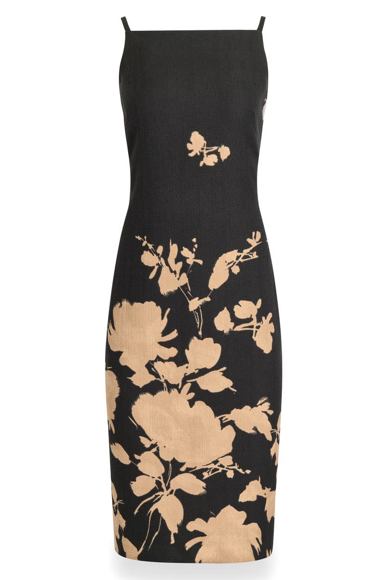 Floral Print Sheath Dress, Alternate, color, BLACK/GOLD FOIL