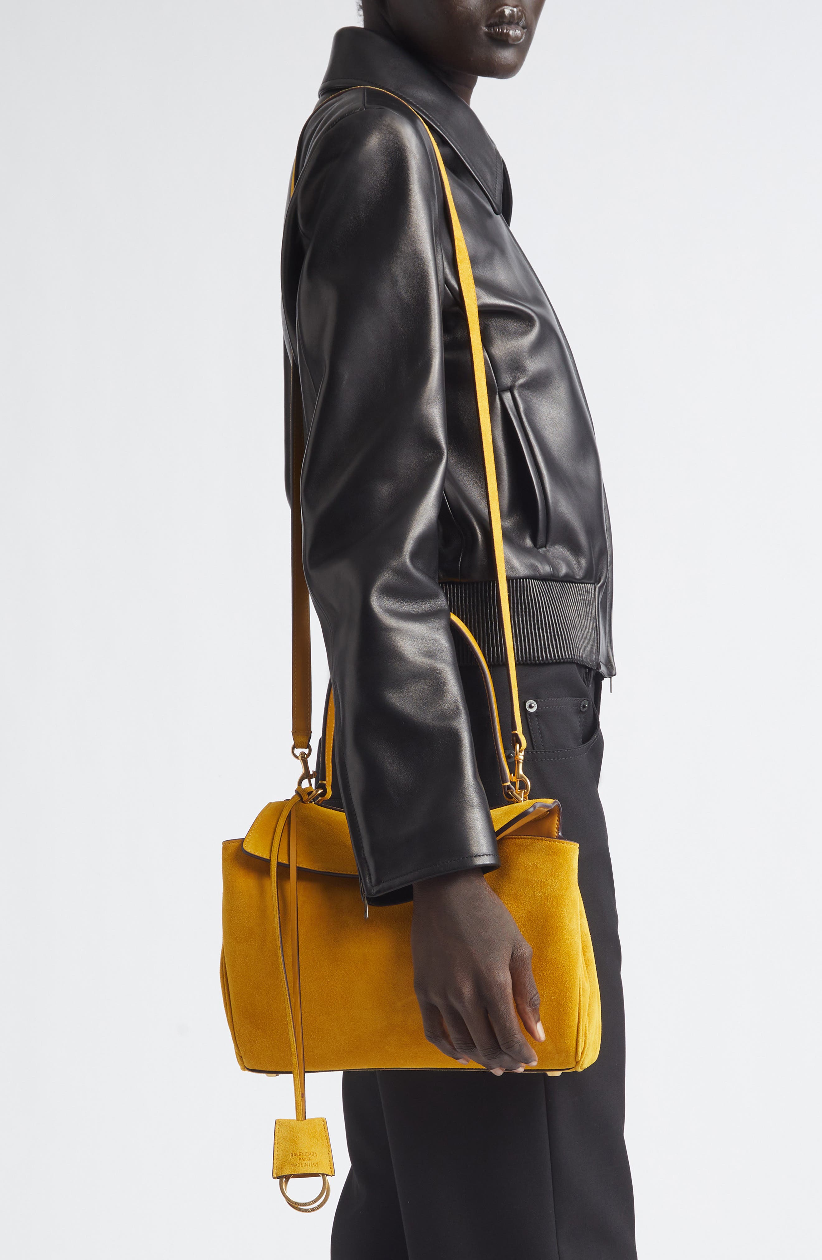 Balenciaga Rodeo Suede Top Handle Bag, Alternate, color, 7016 Curry