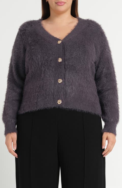 Chantelle Fuzzy V-Neck Cardigan (Plus)