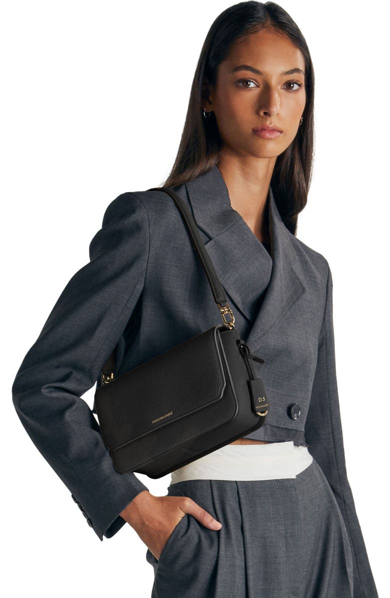 MAISON de SABRÉ Medium Leather Flap Bag, Alternate, color, Black Caviar