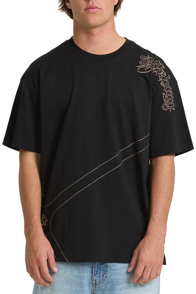 Immortal Blast Oversize Embroidered Cotton T-Shirt, Main, color, BLACK