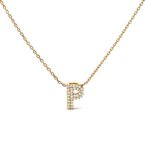 10K Gold Diamond Accent "A-Z" Initial Bubble Pendant Necklace