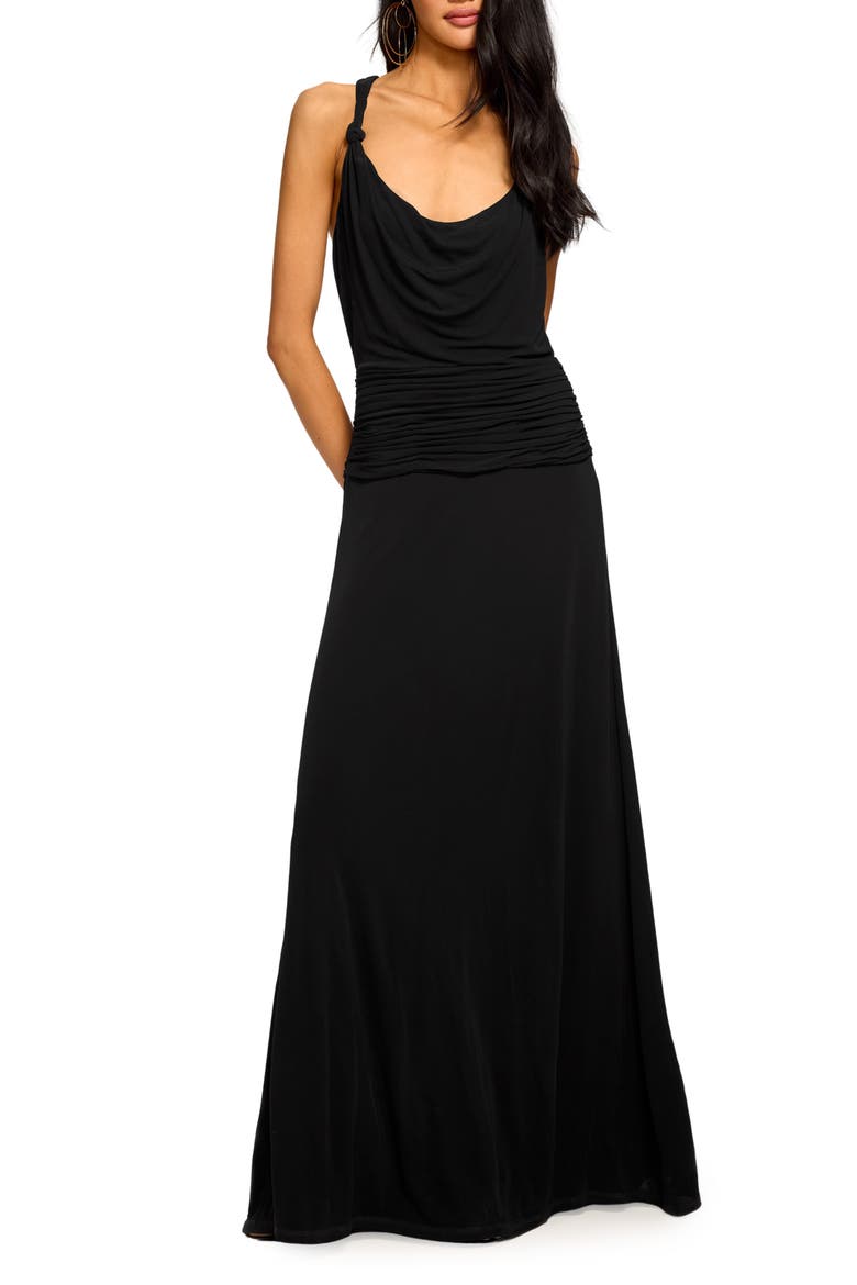 Mariah Shirred Racerback Gown, Main, color, BLACK