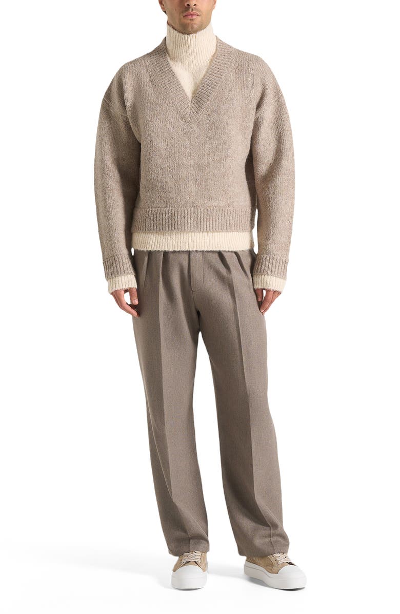 Manière De Voir Jacques Unisex Double Layer V-Neck Knit Jumper, Alternate, color, Taupe