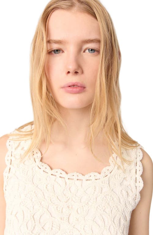 Maje Womens Sleeveless Cropped Open-knit Crochet Cotton Top Blanc In Ecru