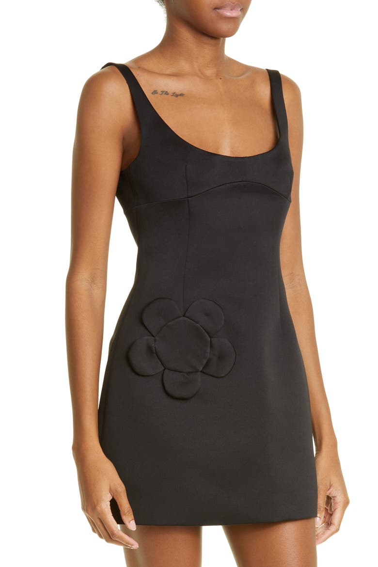 Symone Floral Appliqué Satin Minidress, Alternate, color, BLACK