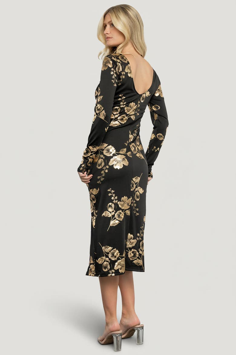 Valeria Midi Dress, Alternate, color, Black + Gold