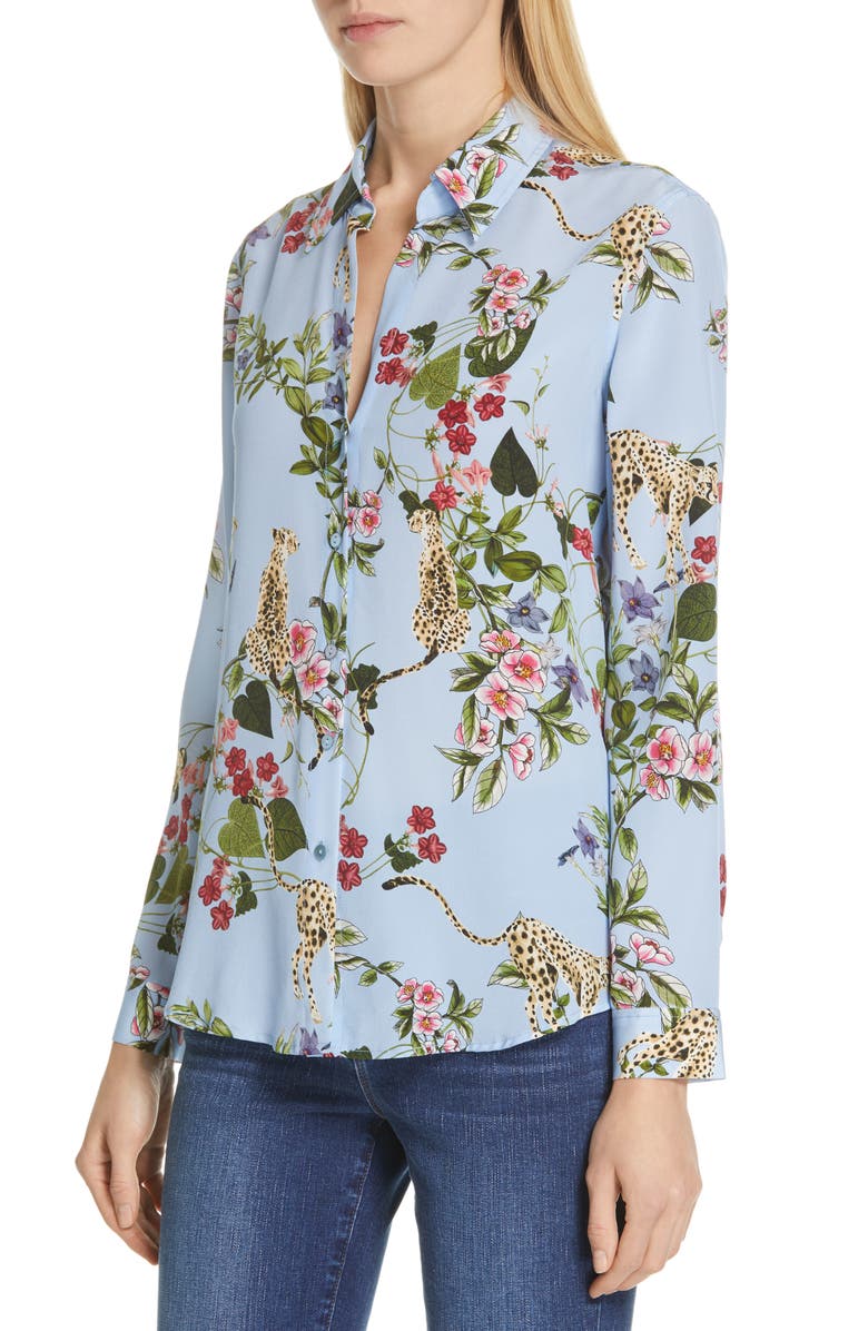 L'AGENCE Nina Cheetah & Floral Print Silk Blouse, Alternate, color, 