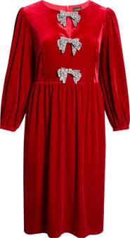 SUGARLIPS Jena Glow Bow Long Sleeve Velvet Midi Dress