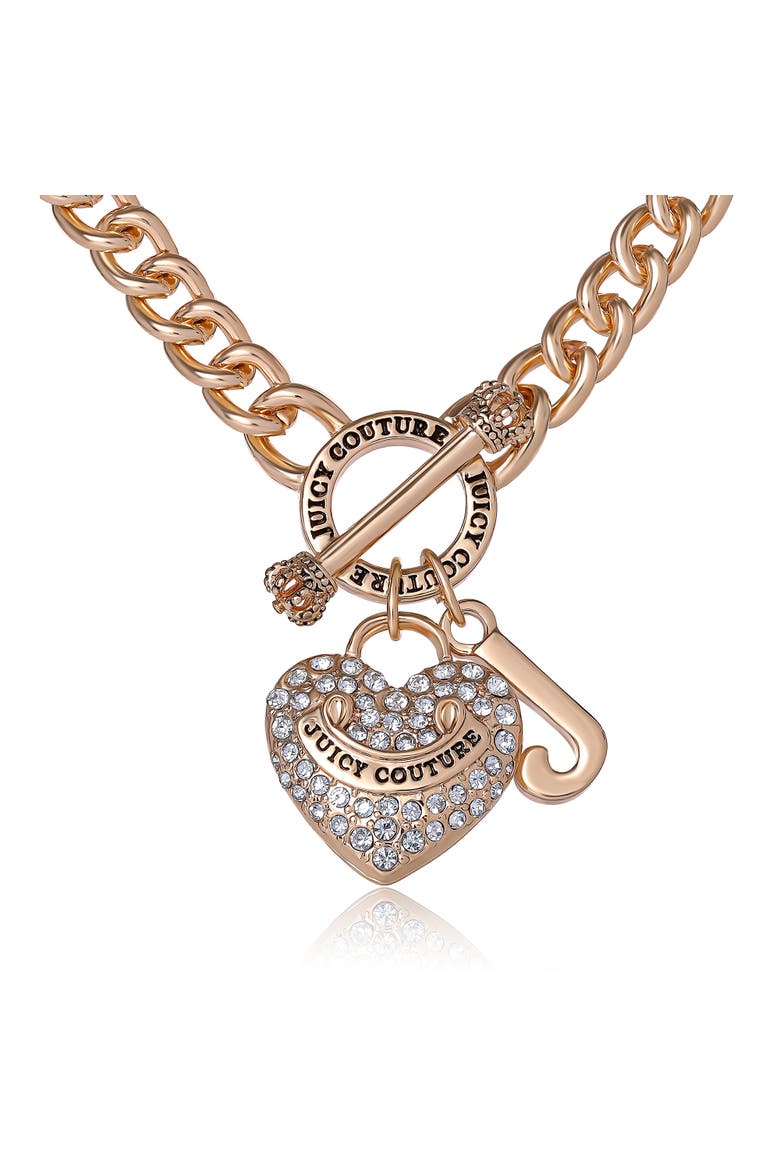 Gold-Tone Heart and Logo Toggle Charm Necklace, Main, color, Gold