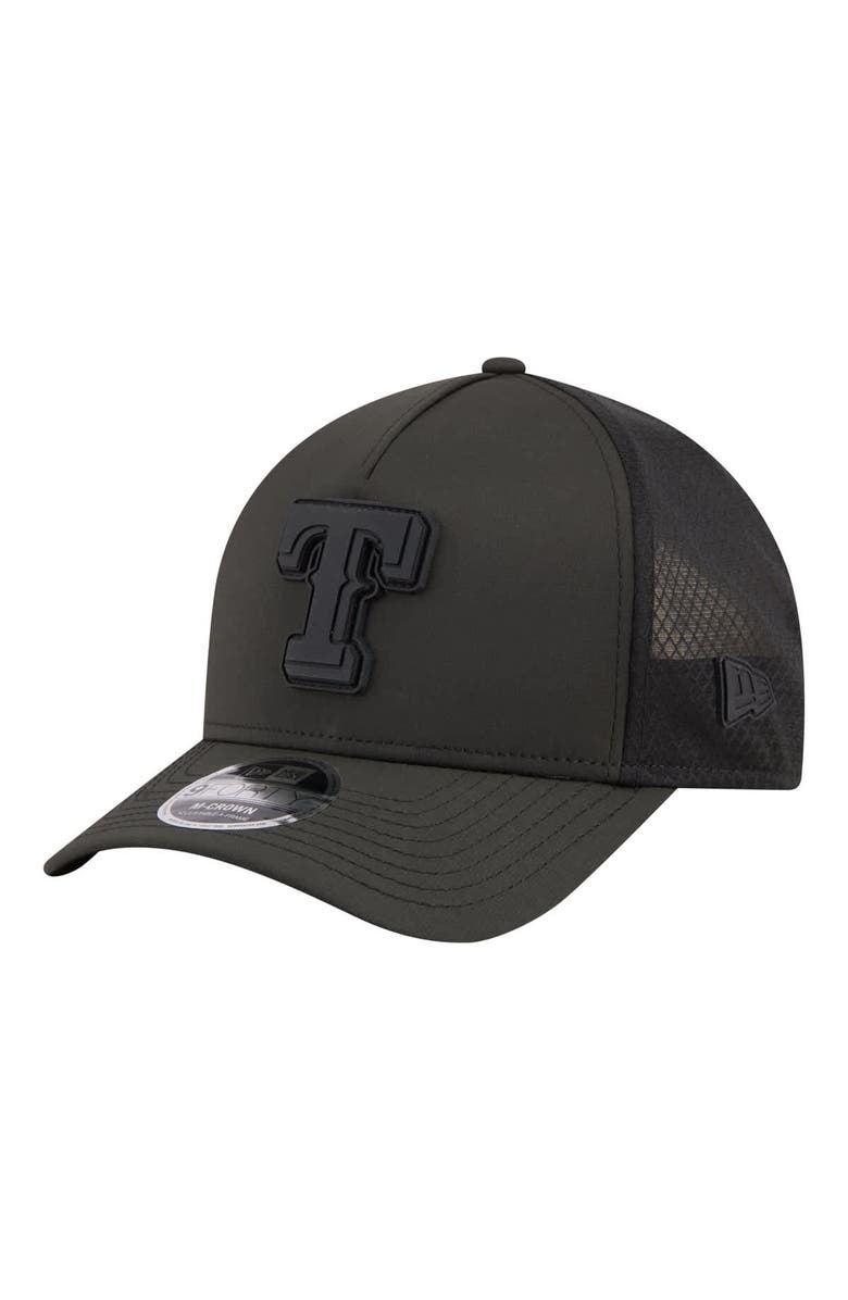 New Era Men's New Era Black Texas Rangers Badged M-Crown A-Frame 9FORTY Trucker Adjustable Hat, Main, color, Black