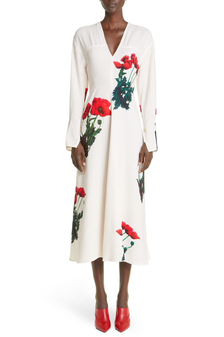 Poppy Print Long Sleeve Cady Maxi Dress, Main, color, POPPIES - MULTI